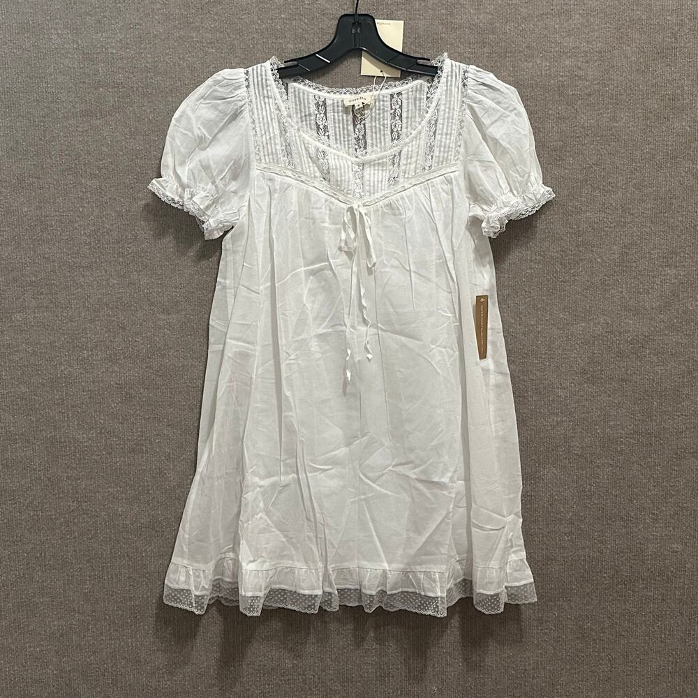 Few Moda Alethea Cotton Dress White Lace Ruffle Puff Sleeve Mini Small Coquette